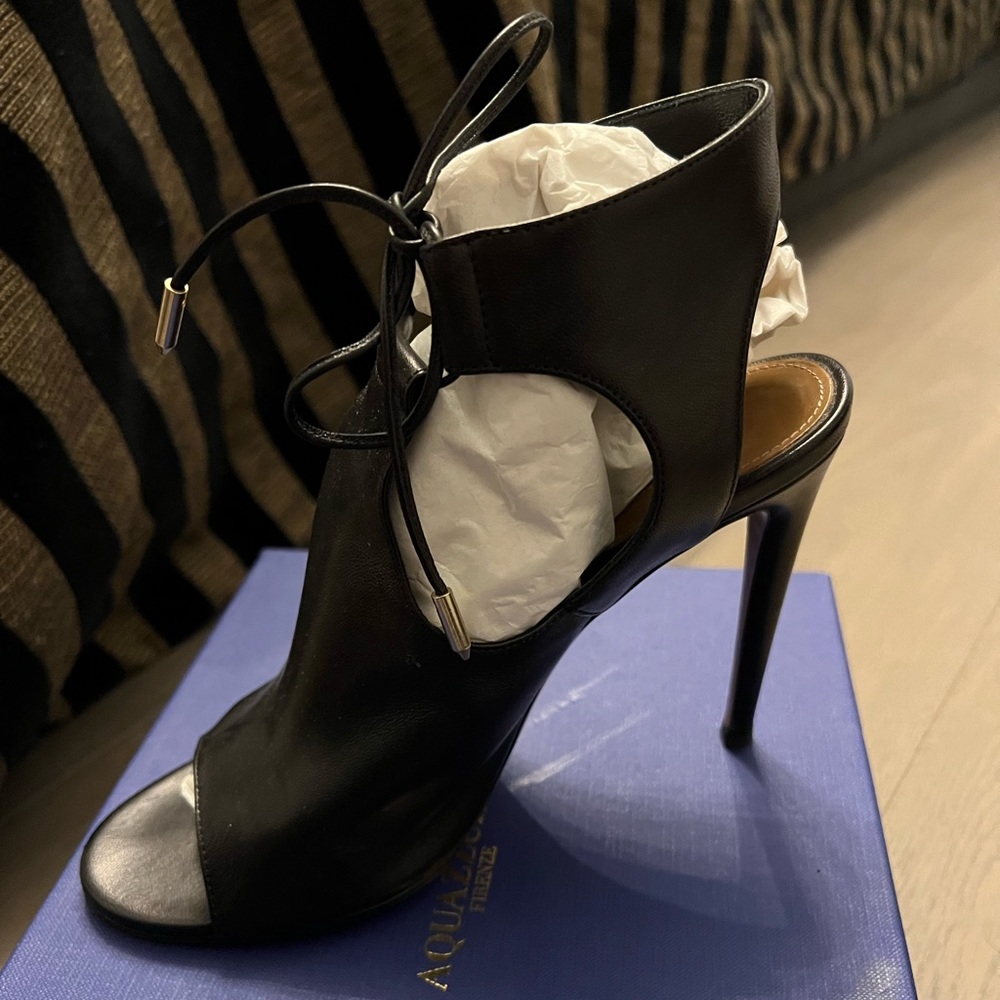 Aquazurra black high heel sandal tie bootie 37.5